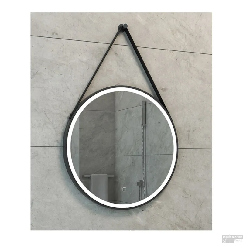 Beperkte Voorraad Spiegel Rond met Band Wiesbaden Cinto Ledverlichting en Spiegelverwarming 60 cm Mat Zwart