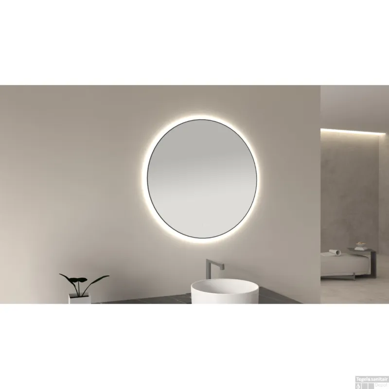 Ronde Spiegel BWS Sifo met LED, Dimbaar 80 cm Mat Zwart Koop Online