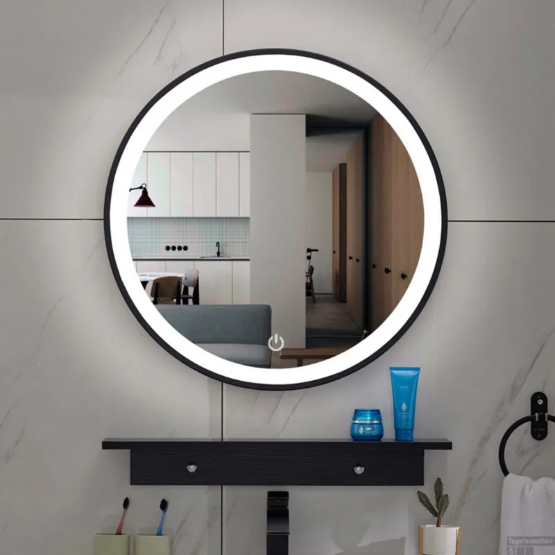 OUTLET Spiegel BWS Lucy met LED Verlichting Dimbaar Rond 80 cm Mat Zwart Aanbieding