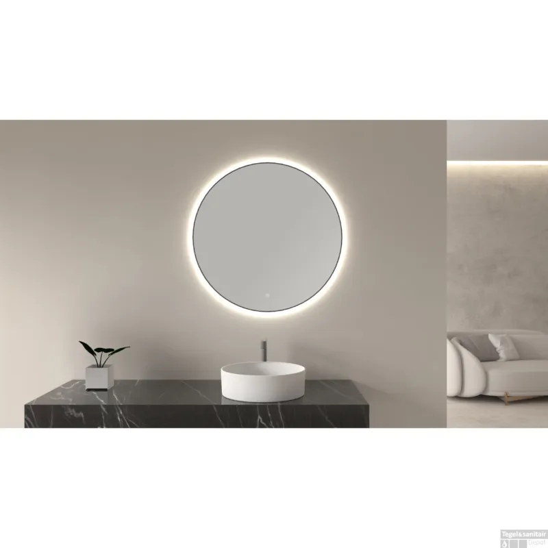 Bestseller Ronde Spiegel Wiesbaden Novi met LED, Dimbaar 60 cm Mat Zwart