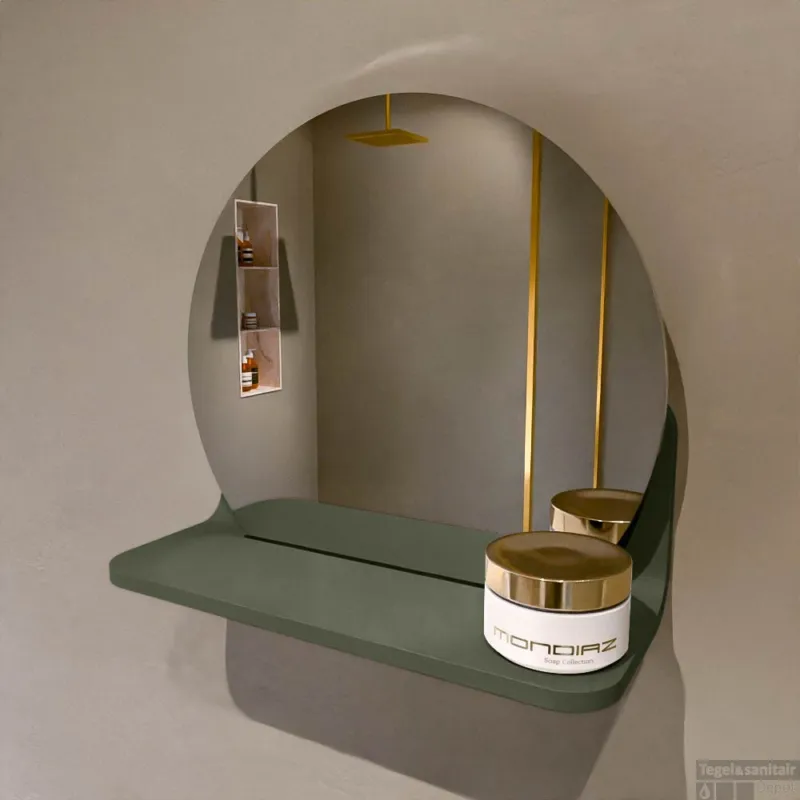 Uitverkoop MONDIAZ SPOT spiegel rond 30cm met Spiegelplanchet kleur Army.