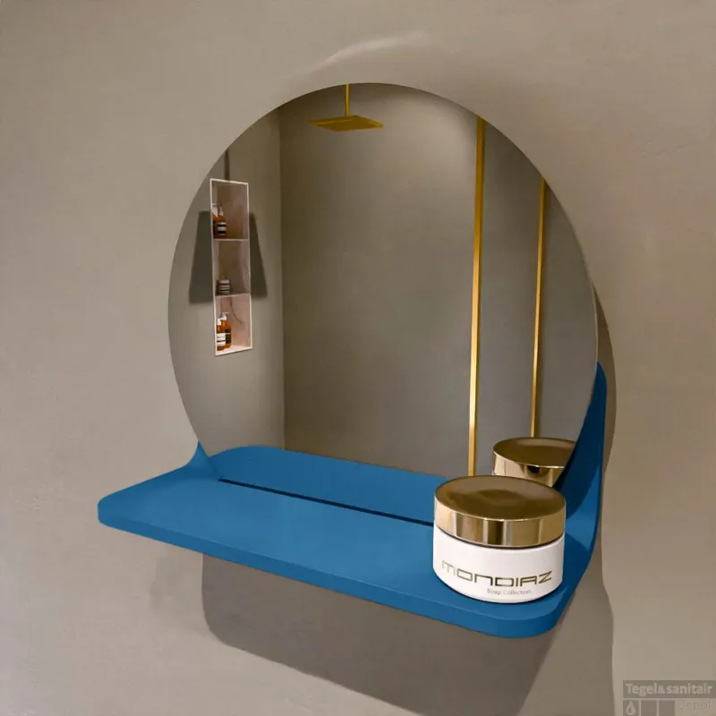 Actieprijs MONDIAZ SPOT spiegel rond 30cm met Spiegelplanchet kleur Jeans.