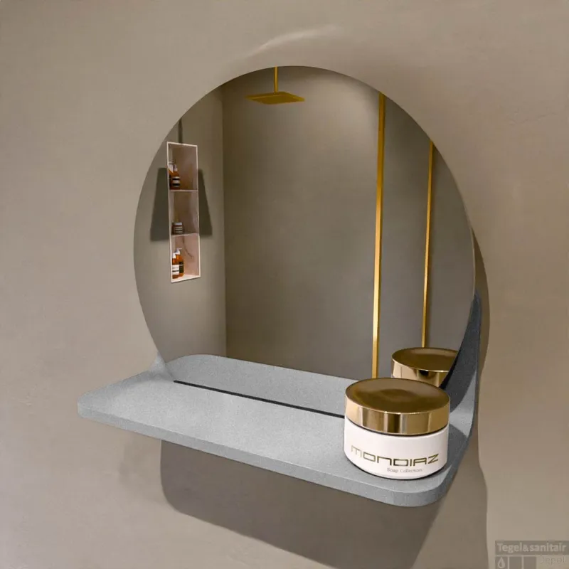 Express Levering MONDIAZ SPOT spiegel rond 30cm met Spiegelplanchet kleur Plata.
