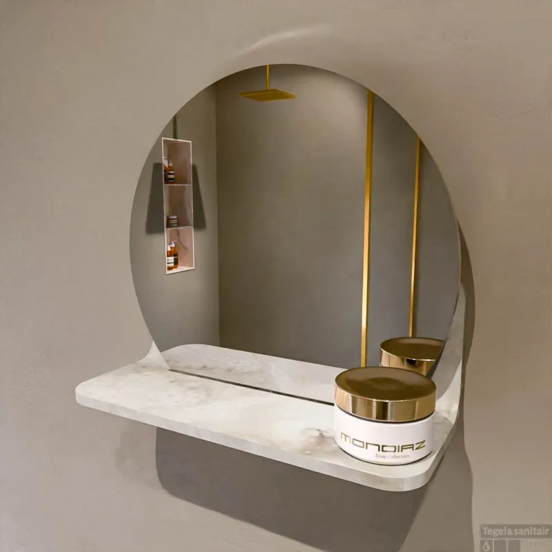 Flitsaanbieding MONDIAZ SPOT spiegel rond 30cm met Spiegelplanchet kleur Frappe.