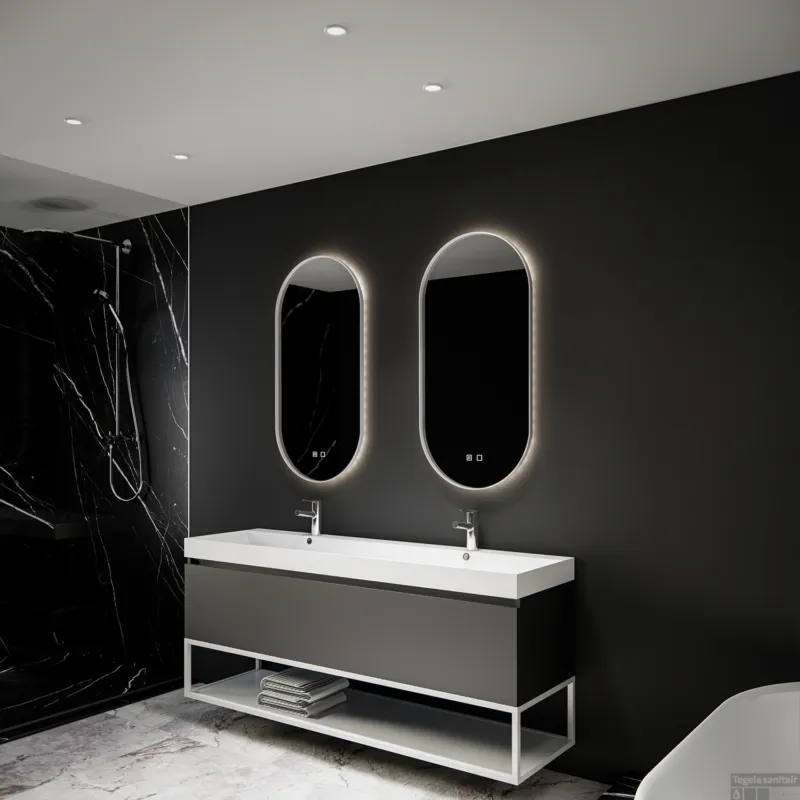 Spiegel BWS Thyreos 40x100cm Ovaal Met Rand Mat Wit LED Verlichting & Geintegreerde Spiegelverwarming Beste Prijs