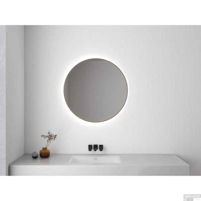 Beperkt Aanbod Ronde Spiegel Wiesbaden Novi met LED, Dimbaar 100 cm Geborsteld Messing