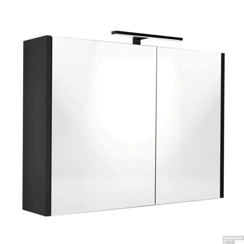Favoriet Spiegelkast Best Design Happy Black Incl. LED verlichting 80x60 cm Mat Zwart
