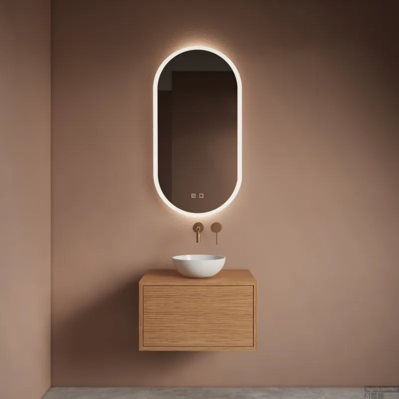 Lage Prijs Spiegel Gliss Design Orion Oval Verticaal 50x100 cm met LED-Verlichting en Spiegelverwarming