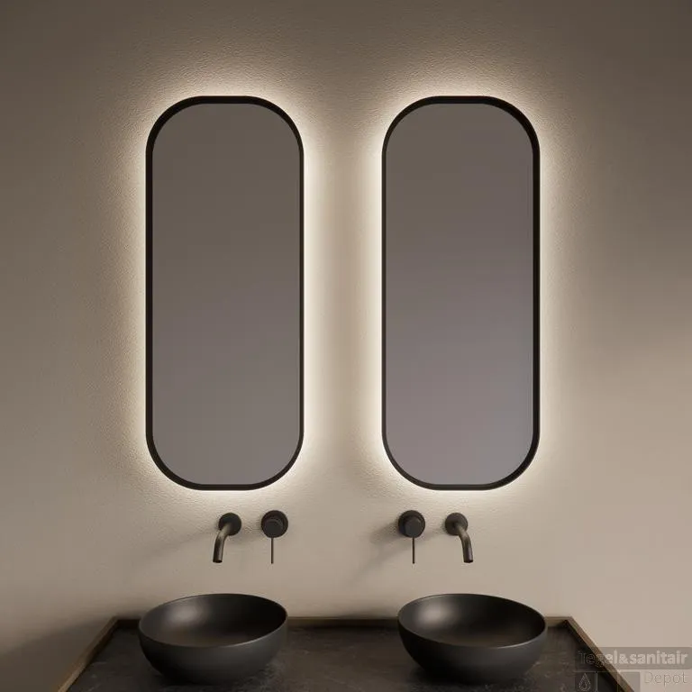 Spiegel Gliss Design Plato met Indirecte LED Verlichting en Verwarming 40x100cm Mat Zwart Must-Have
