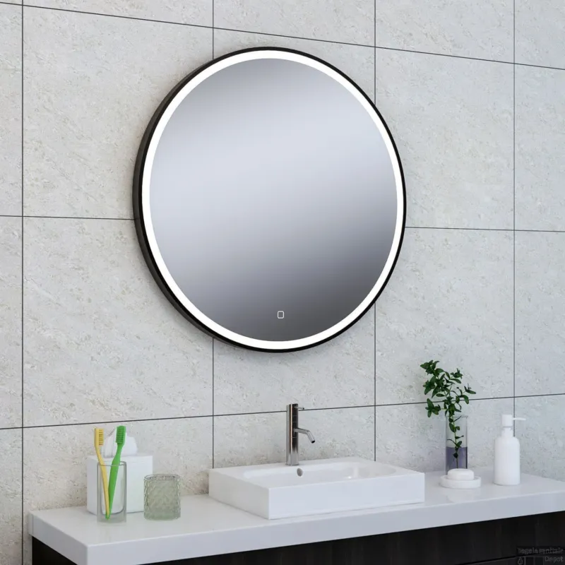 Ronde Spiegel Wiesbaden Maro met LED Verlichting 100 cm Mat Zwart Hete Deal
