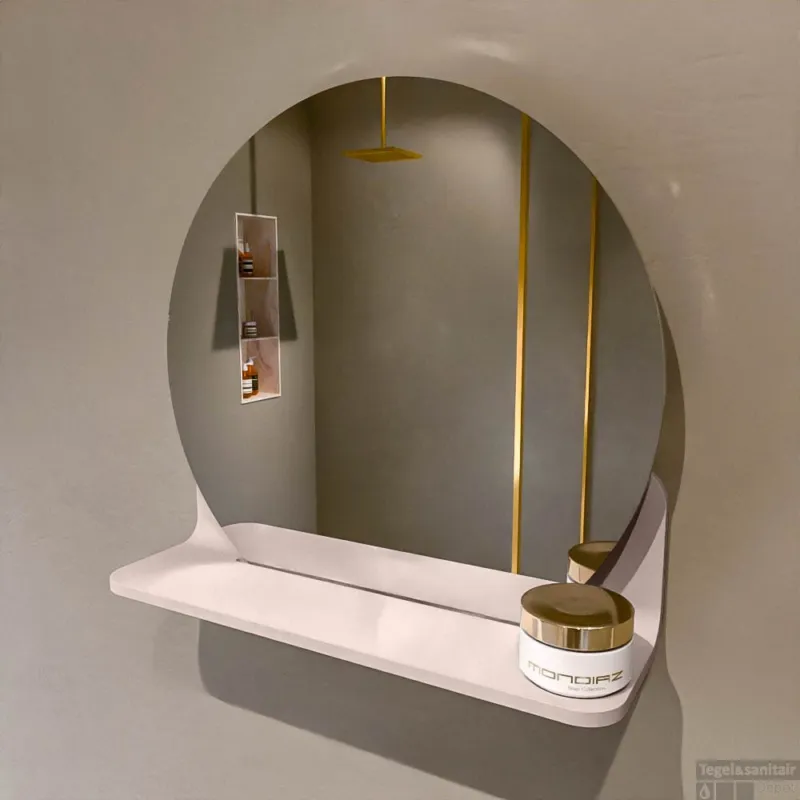 Seizoensaanbieding MONDIAZ SPOT spiegel rond 40cm met Spiegelplanchet kleur Rosee.