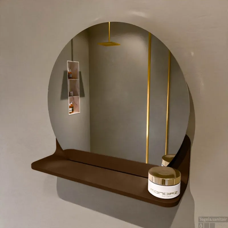 Speciale Aanbieding MONDIAZ SPOT spiegel rond 40cm met Spiegelplanchet kleur Rust.