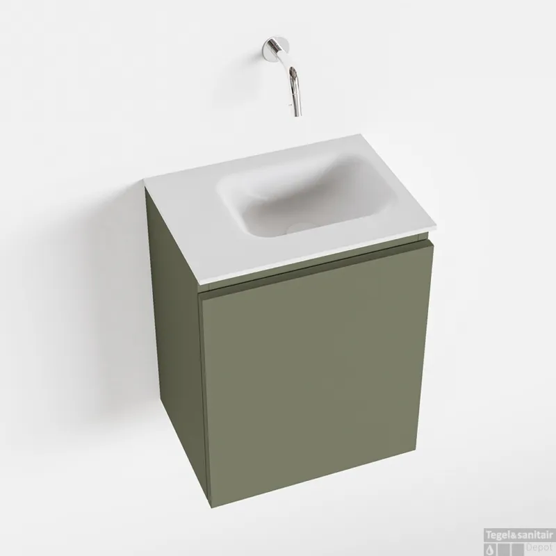 Op = Op MONDIAZ OLAN 40cm toiletmeubel army. LEX wastafel talc rechts geen kraangat