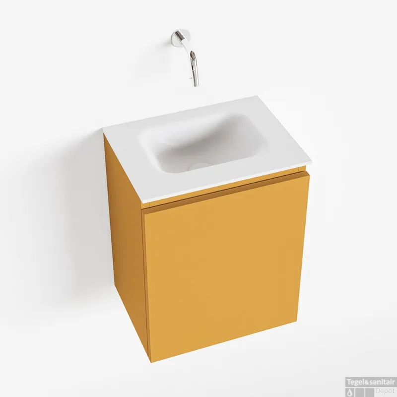 Bestseller MONDIAZ OLAN 40cm toiletmeubel ocher. LEX wastafel talc midden geen kraangat