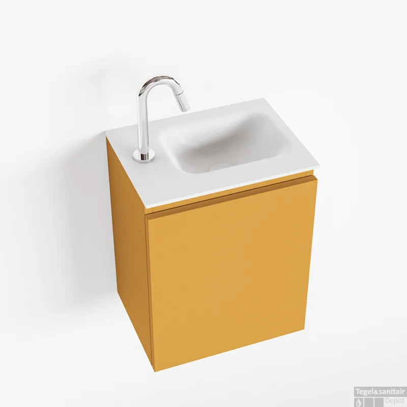 Bestel Nu MONDIAZ OLAN 40cm toiletmeubel ocher. LEX wastafel talc rechts 1 kraangat