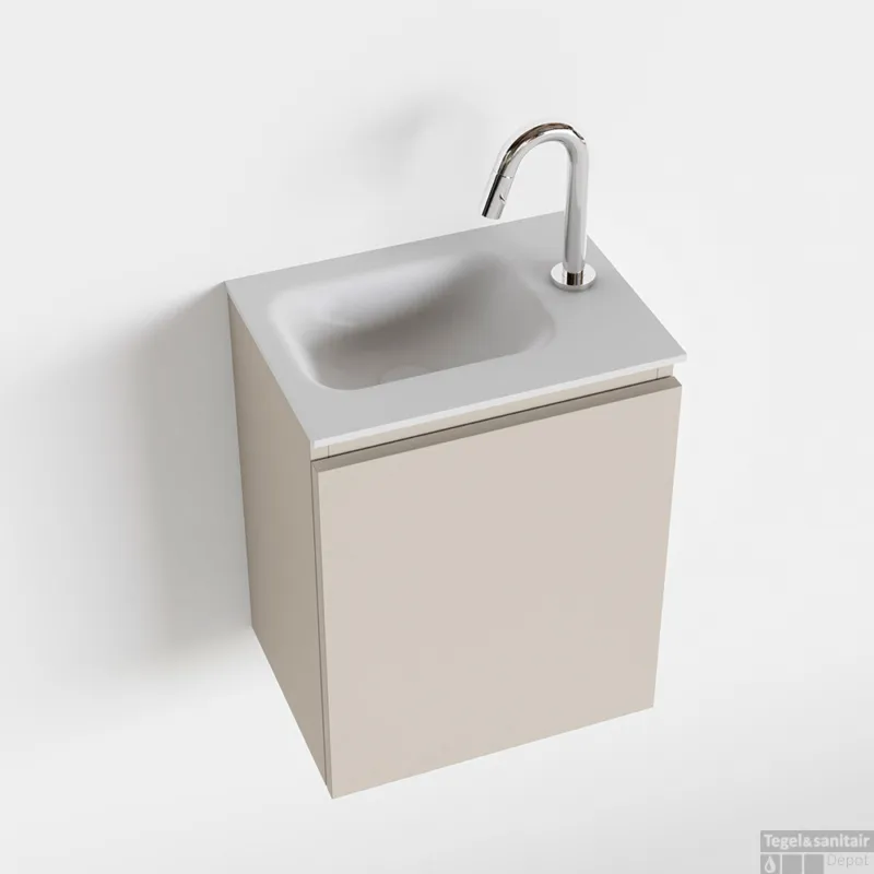 Beperkte Voorraad MONDIAZ OLAN 40cm toiletmeubel linen. LEX wastafel talc links 1 kraangat