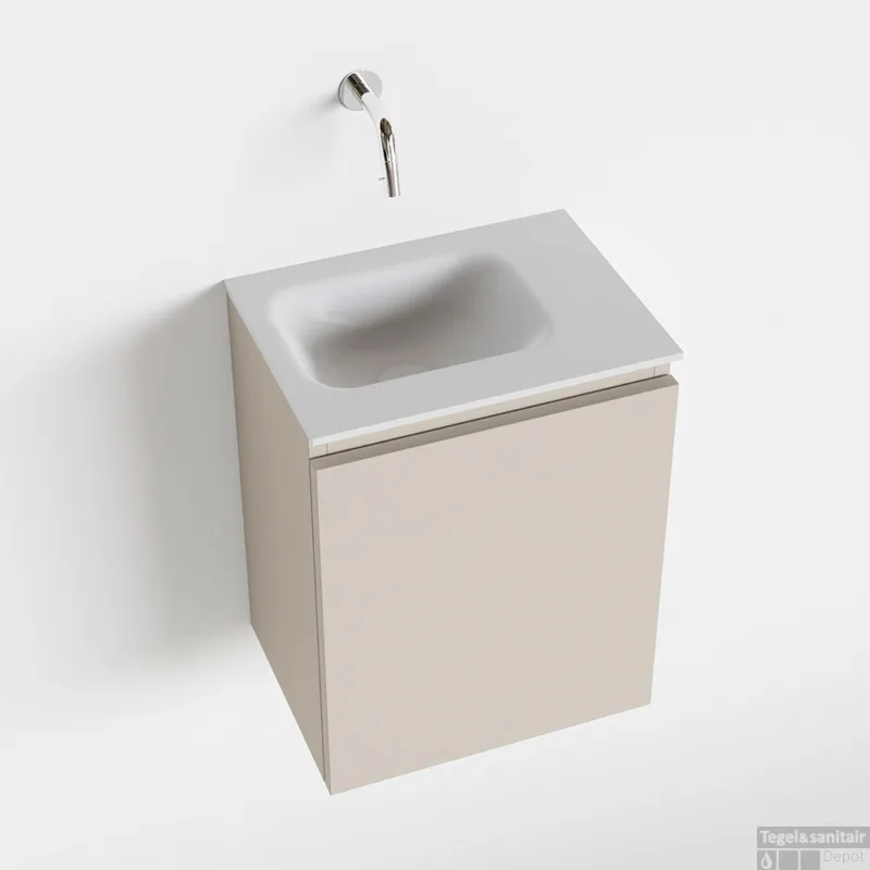 Fabrieksprijs MONDIAZ OLAN 40cm toiletmeubel linen. LEX wastafel talc links geen kraangat