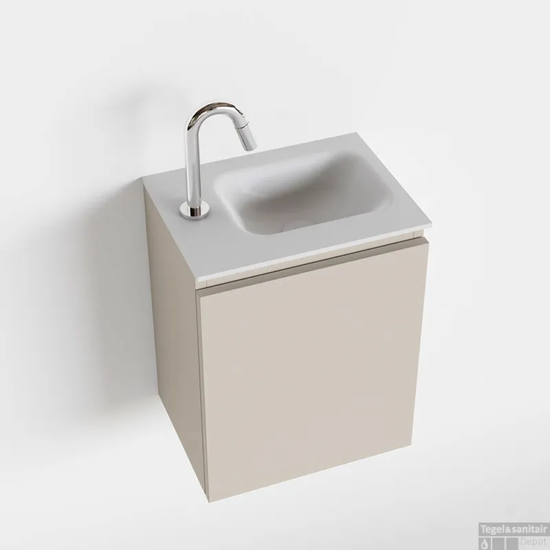 Bestel Nu MONDIAZ OLAN 40cm toiletmeubel linen. LEX wastafel talc rechts 1 kraangat