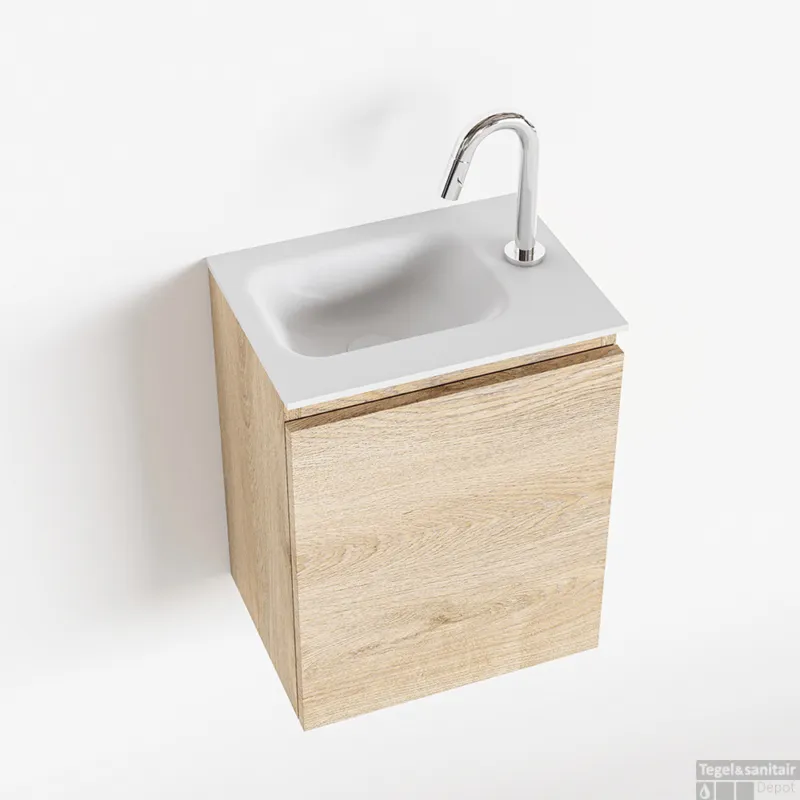 Tijdelijk Beschikbaar MONDIAZ OLAN 40cm toiletmeubel washed_oak. LEX wastafel talc links 1 kraangat