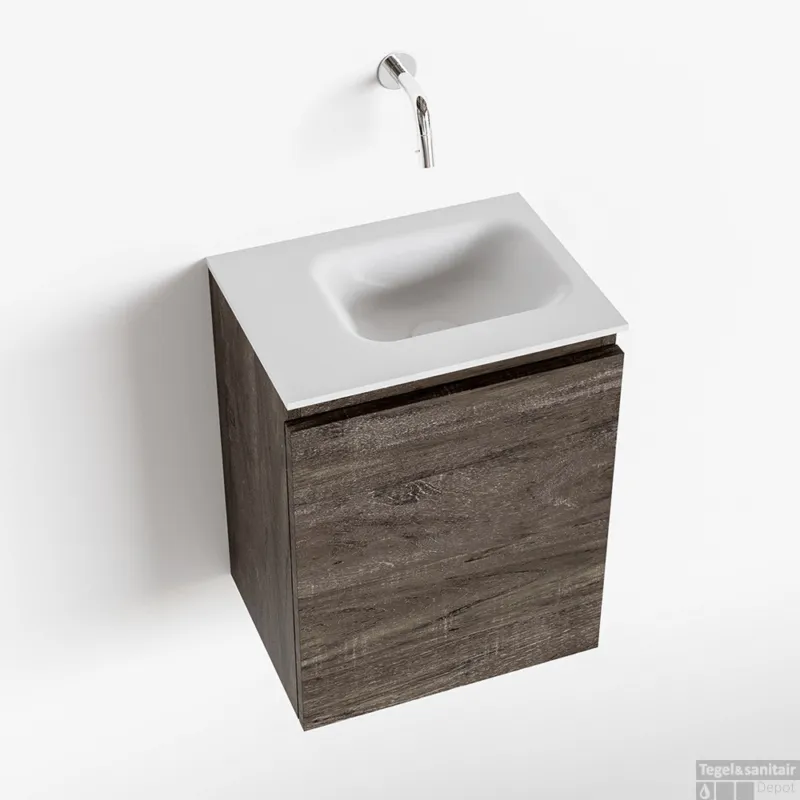 Veilige Betaling MONDIAZ OLAN 40cm toiletmeubel dark brown. LEX wastafel talc rechts geen kraangat