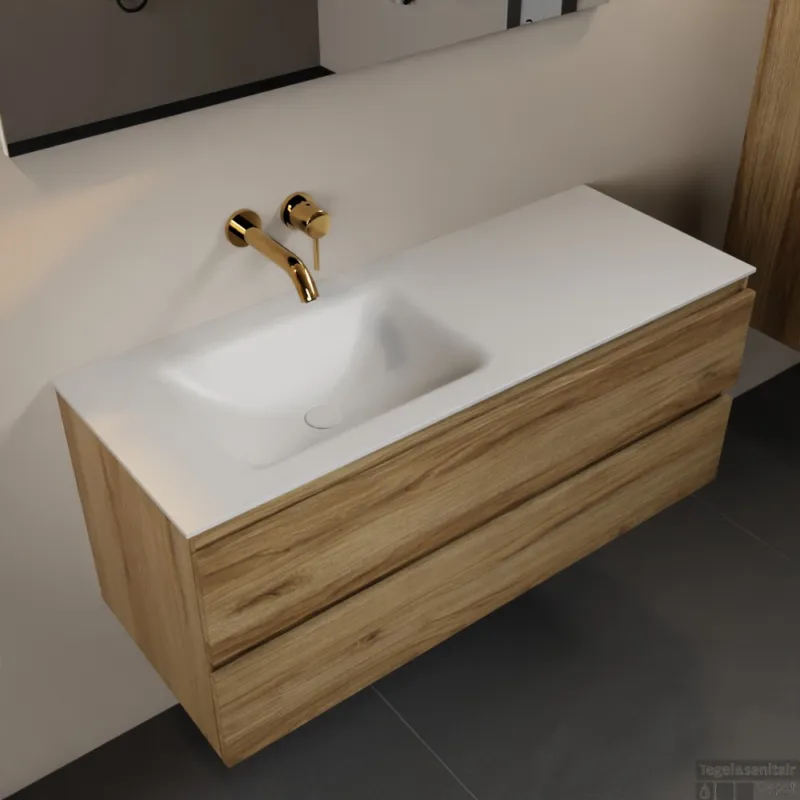 Beste Prijs MONDIAZ AIVY 120cm badmeubel Chai, wastafel Talc solid surface links zonder kraangat (AI-351631TALC-NO - AI-M120CHLI)