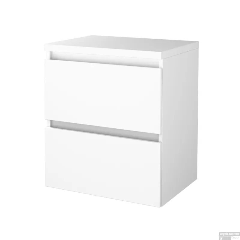 Flitsaanbieding Badmeubelset BWS Salt 60x46cm Greeploos 2 Lades Met Afdekplaat Ice White