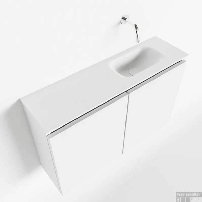 Superprijs MONDIAZ TURE 80cm toiletmeubel talc. EDEN wastafel talc rechts geen kraangat