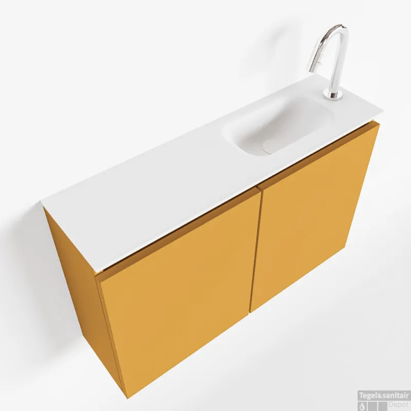 Uitverkoop MONDIAZ TURE 80cm toiletmeubel ocher. EDEN wastafel talc rechts 1 kraangat