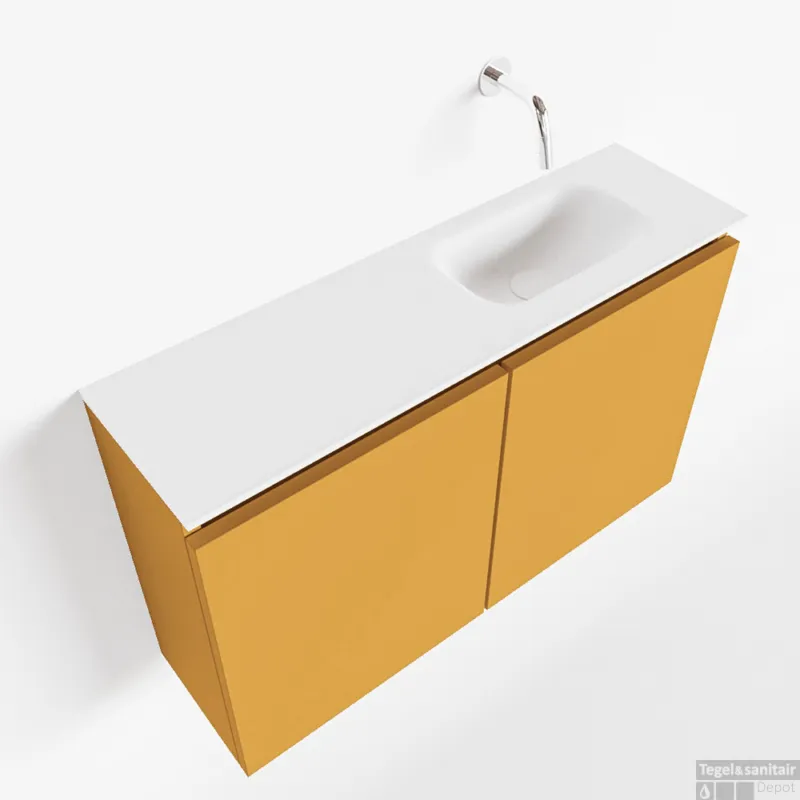 Finale Uitverkoop MONDIAZ TURE 80cm toiletmeubel ocher. EDEN wastafel talc rechts geen kraangat