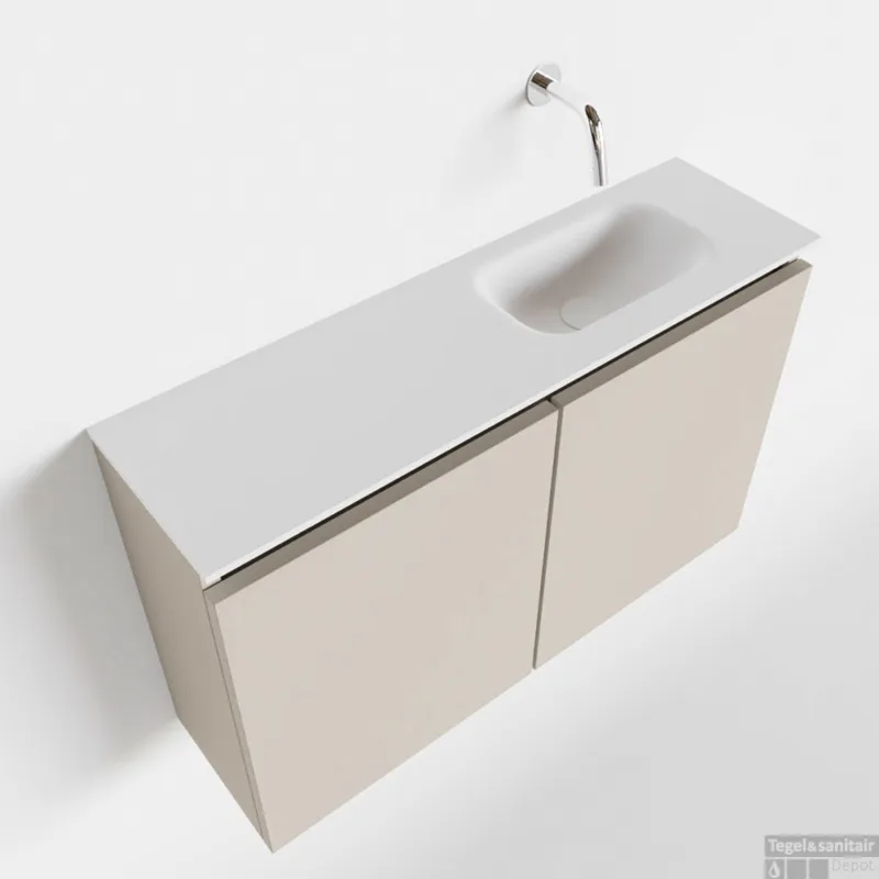 Beperkte Voorraad MONDIAZ TURE 80cm toiletmeubel linen. EDEN wastafel talc rechts geen kraangat