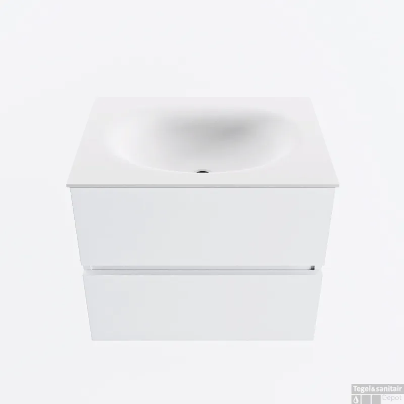 Populair MONDIAZ VICA 60cm badmeubel onderkast Talc 2 lades. Wastafel MOON midden 1 kraangat, kleur Talc.