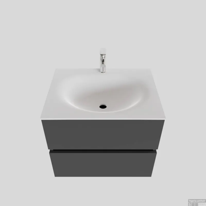 Nieuw Badkamermeubel Solid Surface BWS Stockholm 60x46 cm Mat Antraciet (met 1 kraangat)