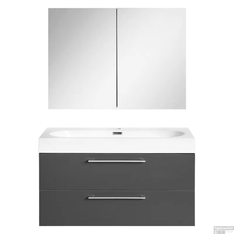 Badkamermeubelset Differnz Somero Met Keramiek Wastafel 80 cm Antraciet (Inc. Spiegelkast) Betaalbaar