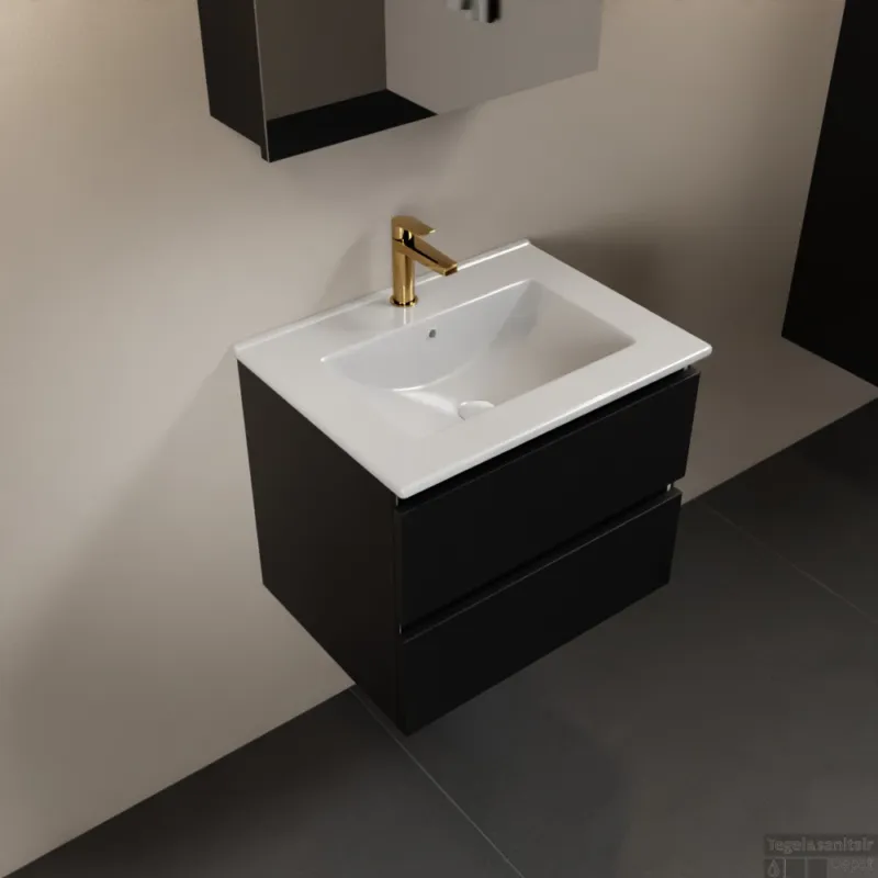 MONDIAZ AIVY 60cm badmeubel Urban, wastafel glanzend wit keramiek midden 1 kraangat met spiegelkast (M60100 - AI-M60URMI - AI-C60URMI) Bestseller