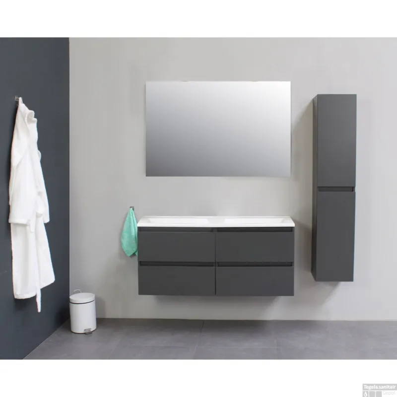 Speciale Aanbieding Badkamermeubel BWS Pepper Acryl Wastafel Incl Spiegel Zonder Kraangat 120x55x46 cm Antraciet