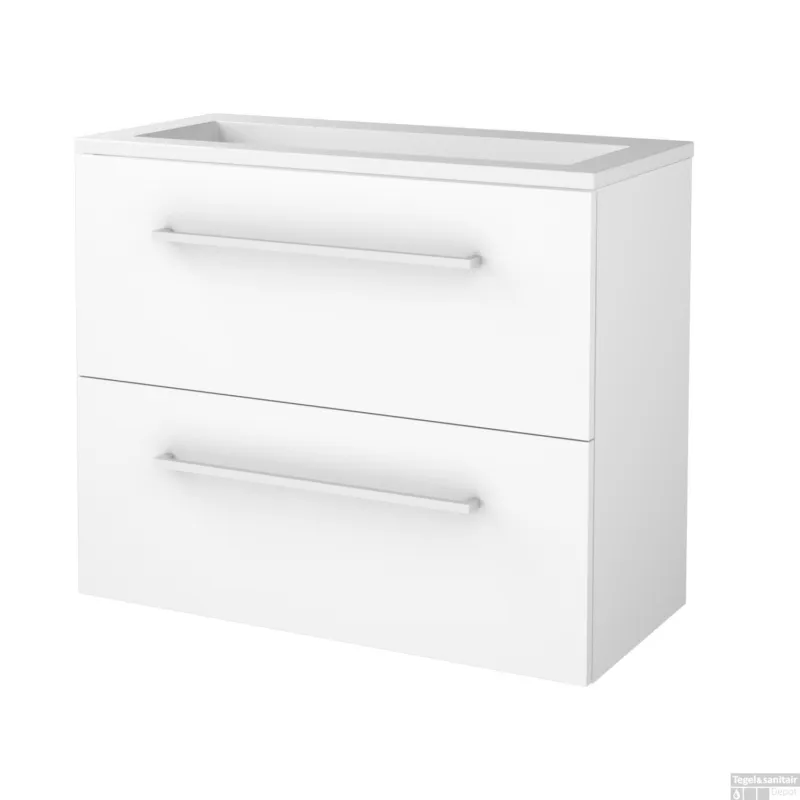 Beperkt Aanbod Badmeubelset BWS Salt 80x39cm Met Grepen 2 Lades Met Wastafel Acryl Ice White