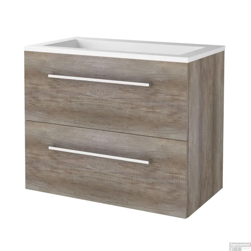 Express Levering Badmeubelset BWS Salt 80x46cm Met Grepen 2 Lades Met Wastafel Acryl Scotch Oak