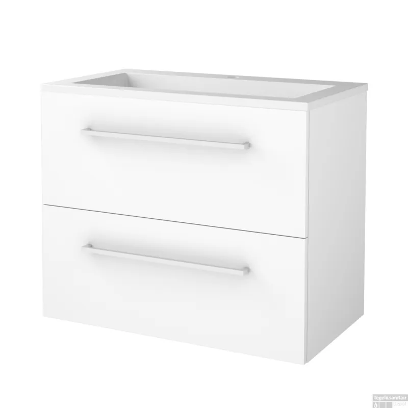 Koop Online Badmeubelset BWS Salt 80x46cm Met Grepen 2 Lades Met Wastafel Acryl 1 Kraangat Ice White