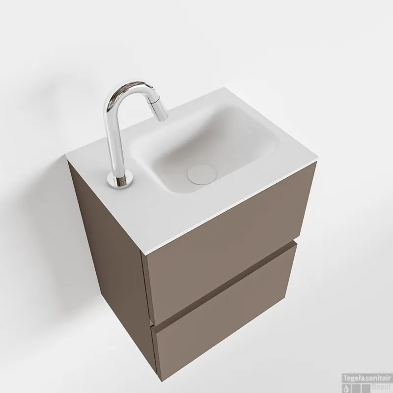 Gereduceerde Prijs MONDIAZ ADA 40cm toiletmeubel smoke. LEX wastafel talc links 1 kraangat