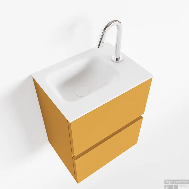 Hete Deal MONDIAZ ADA 40cm toiletmeubel ocher. LEX wastafel talc rechts 1 kraangat