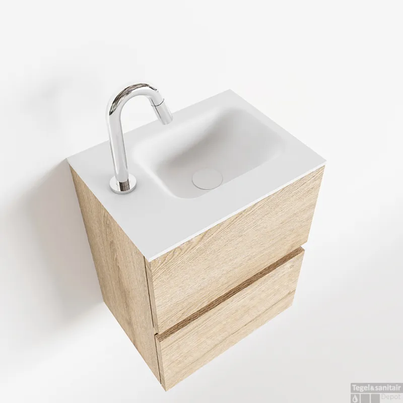 Uitverkoop MONDIAZ ADA 40cm toiletmeubel washed oak. LEX wastafel talc links 1 kraangat