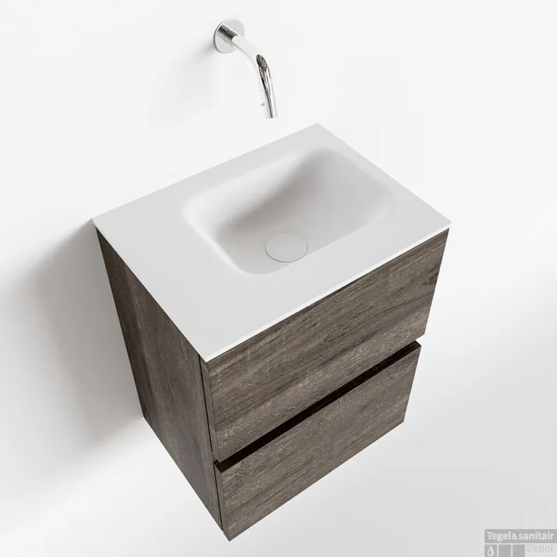 Beperkt Aanbod MONDIAZ ADA 40cm toiletmeubel dark brown. LEX wastafel talc links zonder kraangat