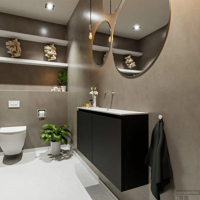 Seizoensaanbieding MONDIAZ TURE 100cm toiletmeubel urban. EDEN wastafel talc midden geen kraangat