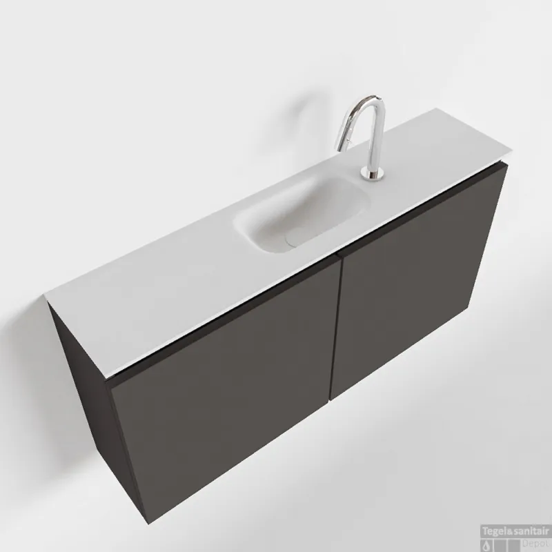 Alleen Vandaag MONDIAZ TURE 100cm toiletmeubel dark grey. EDEN wastafel talc midden 1 kraangat