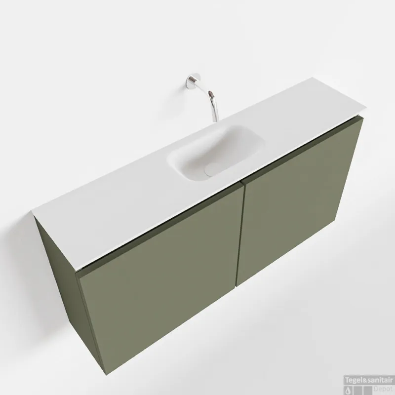 Fabrieksprijs MONDIAZ TURE 100cm toiletmeubel army. EDEN wastafel talc midden geen kraangat