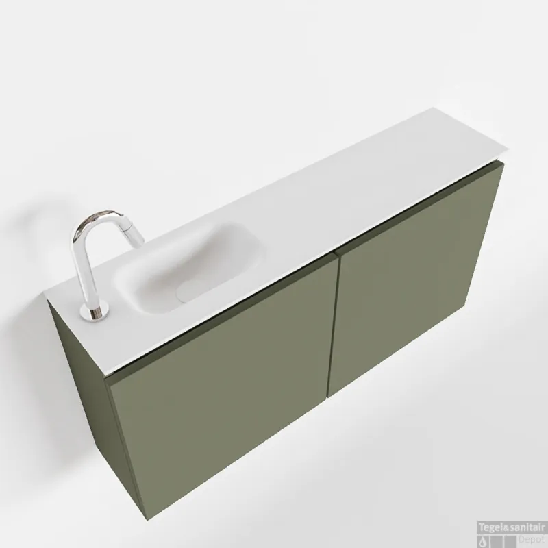 Seizoensaanbieding MONDIAZ TURE 100cm toiletmeubel army. EDEN wastafel talc links 1 kraangat