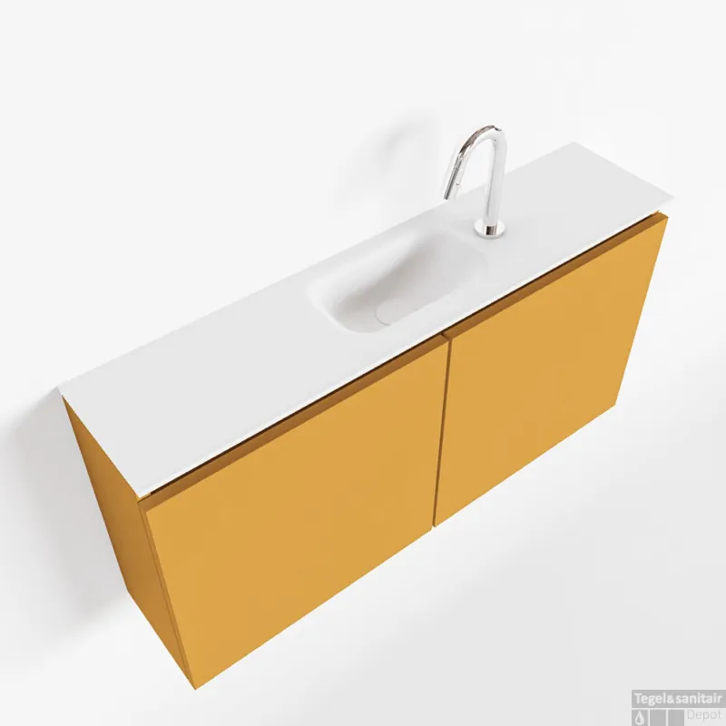 Goedkoop MONDIAZ TURE 100cm toiletmeubel ocher. EDEN wastafel talc midden 1 kraangat