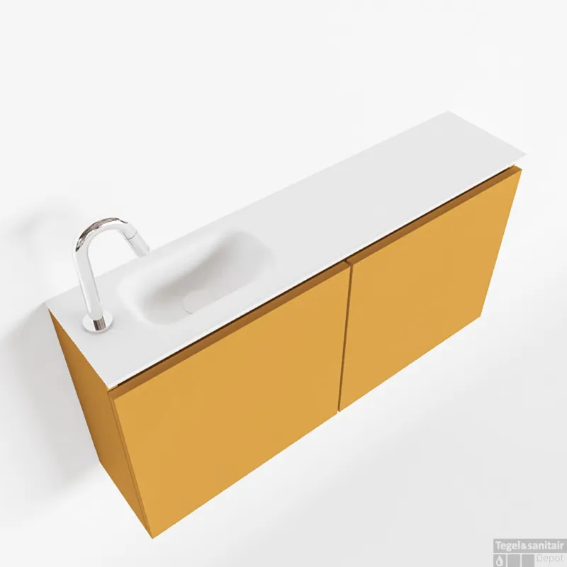 Shop Nu MONDIAZ TURE 100cm toiletmeubel ocher. EDEN wastafel talc links 1 kraangat