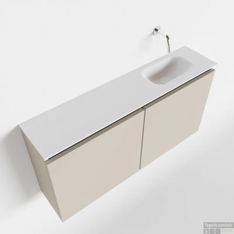 Gecertificeerd MONDIAZ TURE 100cm toiletmeubel linen. EDEN wastafel talc rechts geen kraangat