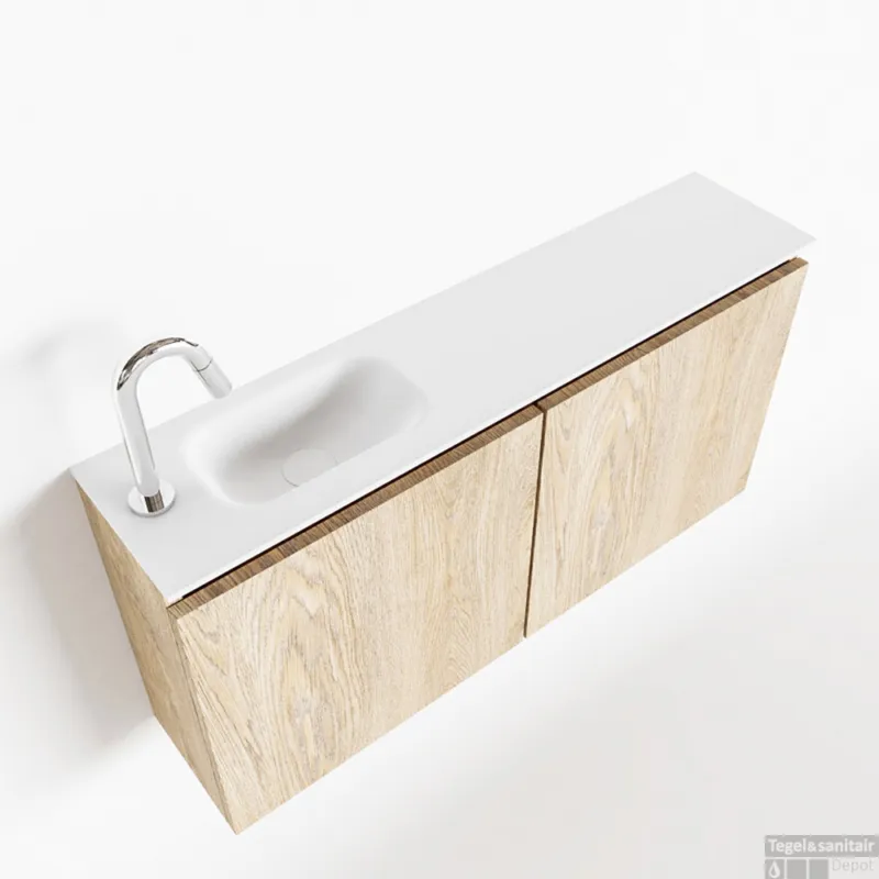 Favoriet MONDIAZ TURE 100cm toiletmeubel washed oak. EDEN wastafel talc links 1 kraangat